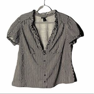 Lane Bryant Top 18/20 Black/White Button Down Short Sleeves V neck